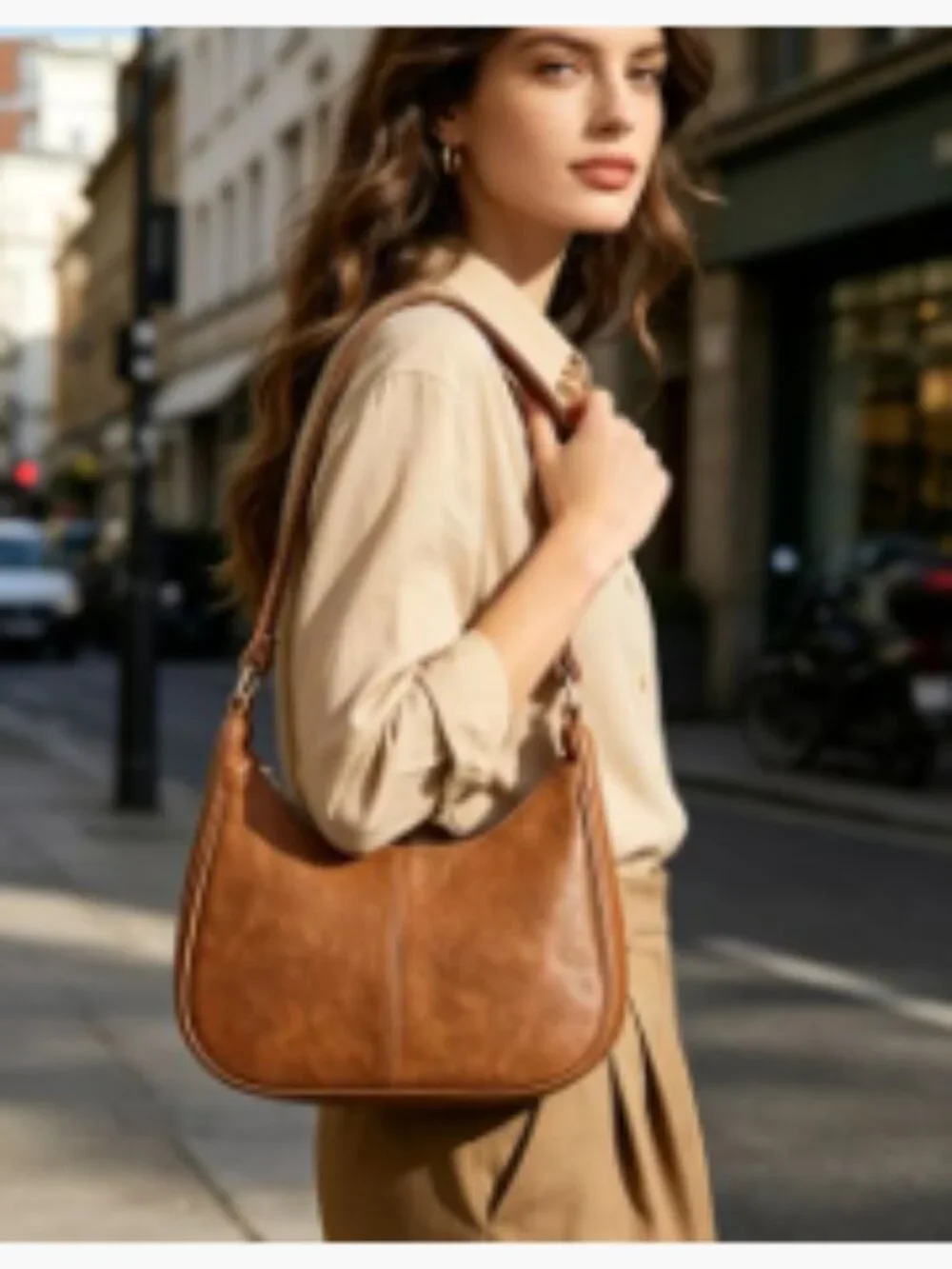 Women Hobo Shoulder Bag Soft Vegan Leather Crossbody Purse w/ Back Zipper Pocket